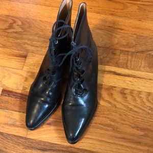 Black leather lace up vintage boots